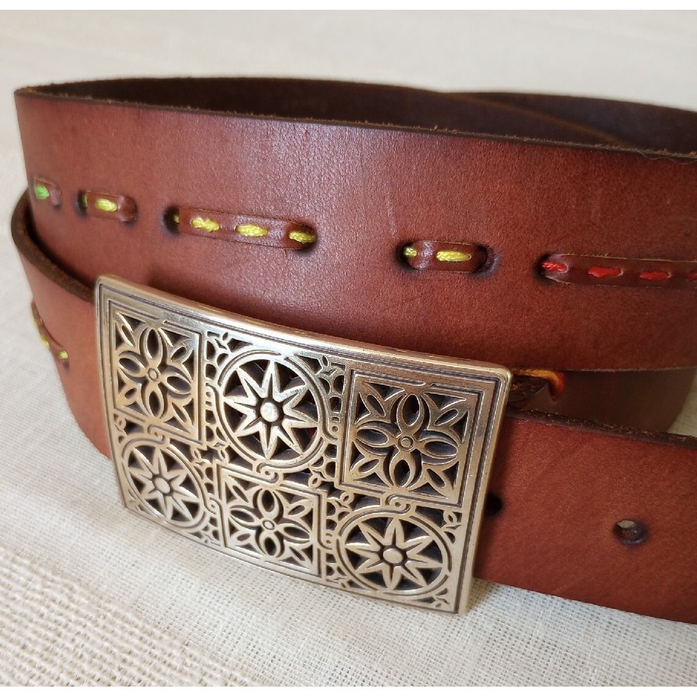 RG Bertrand Leather Belt W/Rectangular Silver Buckle Size:44 NWT Brown - Picture 2 of 9